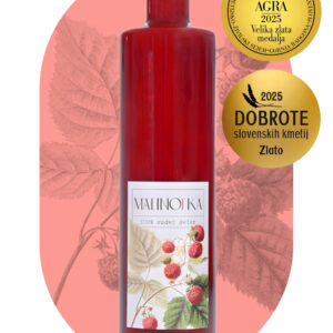 Malinofka je 100% malinov sirup z medaljama Agra 2025 in Dobrote slovenskih kmetij.